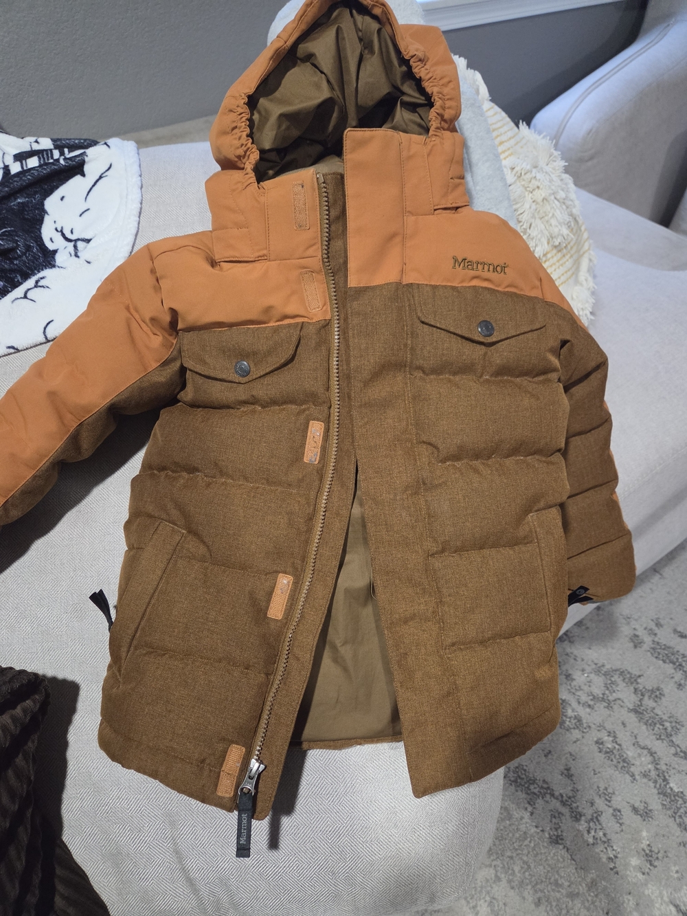 Marmot Kids' Down Insulated Hooded Jacket - Rust Brown/Orange